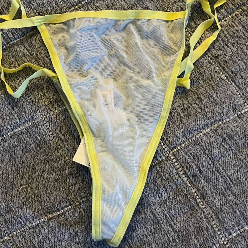 Auden 2 piece babydoll push-up sheer nightgown green yellow lace thong panty new - Picture 8 of 8